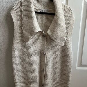 Zara Cream Knit Cardigan Vest